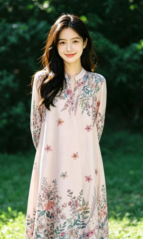 Breathable Light Fabric Ladies Botanical Floral Kaftan Dress