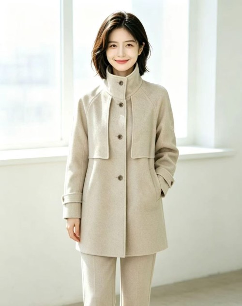 Lightweight Melton Double Cape Midi Coat