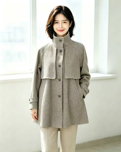 Lightweight Melton Double Cape Midi Coat