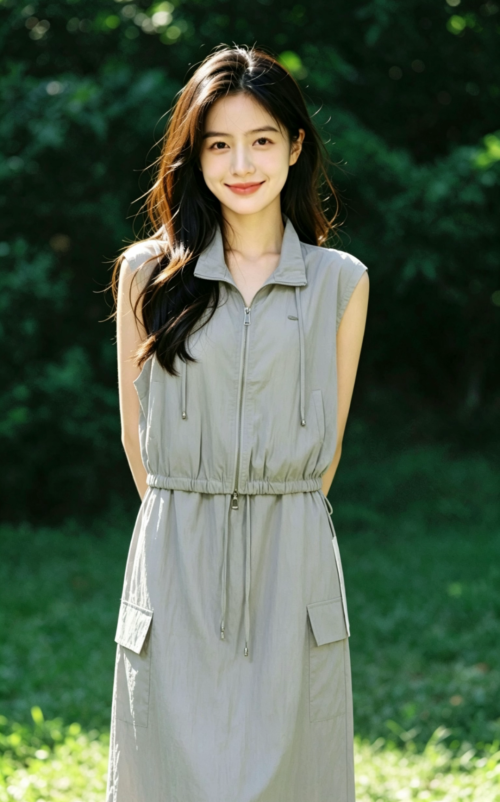 Women Sleeveless Collared Zip Front Cargo Midi Dress