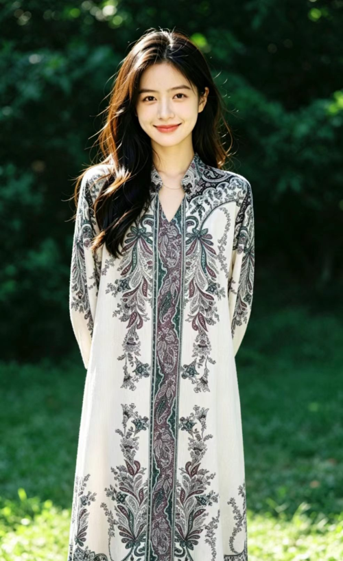 Breathable Light Fabric Ladies Botanical Floral Kaftan Dress