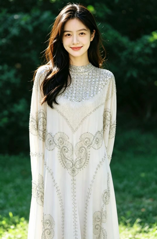 Glam Hand Sewn Rhinestone Embellished Maxi Dress