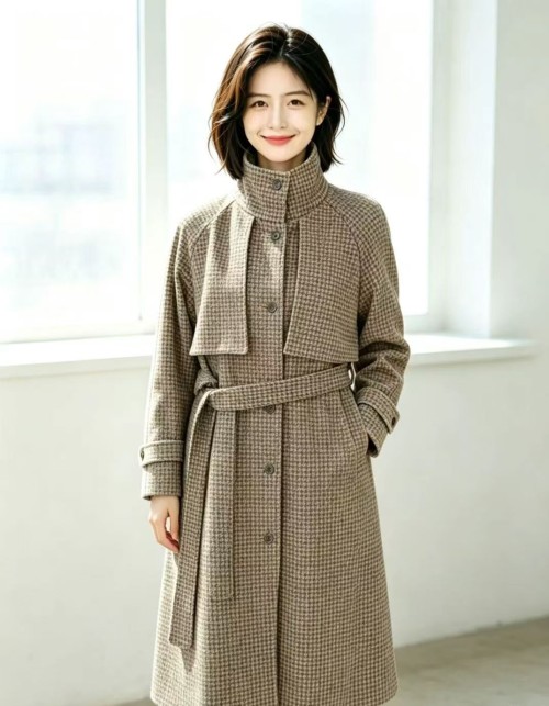 Knit melton double-breasted long coat
