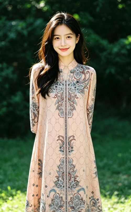 Breathable Light Fabric Ladies Botanical Floral Kaftan Dress
