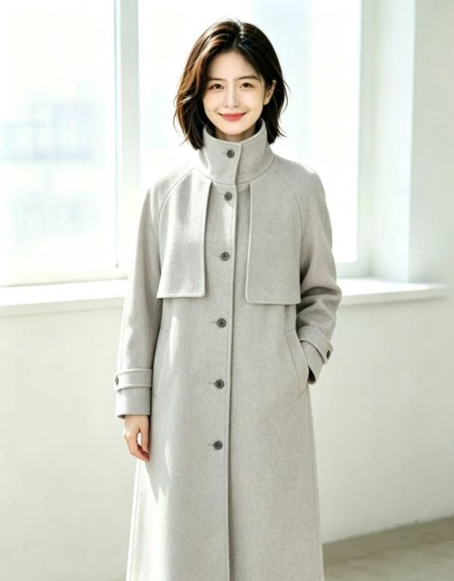 Knit melton double-breasted long coat