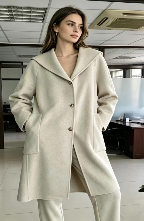 Double Faced Wool Hooded Long Coat